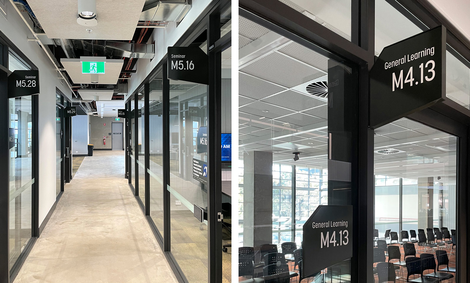 The Multi‑Trades and Digital Technology Hub at TAFE Meadowbank Campus wayfinding signage design by Minale Tattersfield Sydney